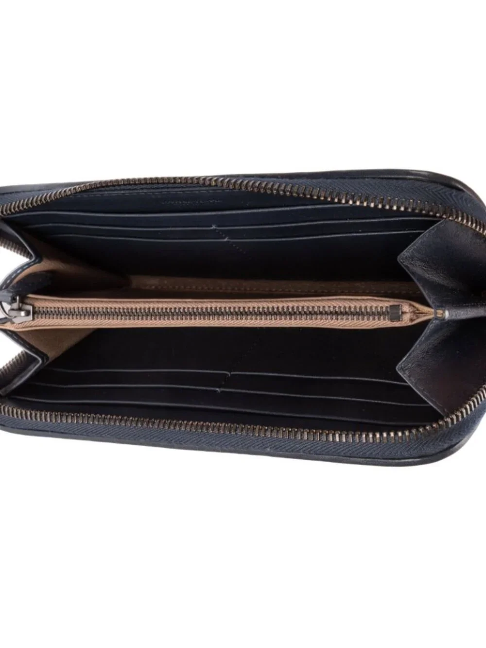 Bottega Veneta Zip Around Wallet Navy Intrecciato Calfskin Leathera